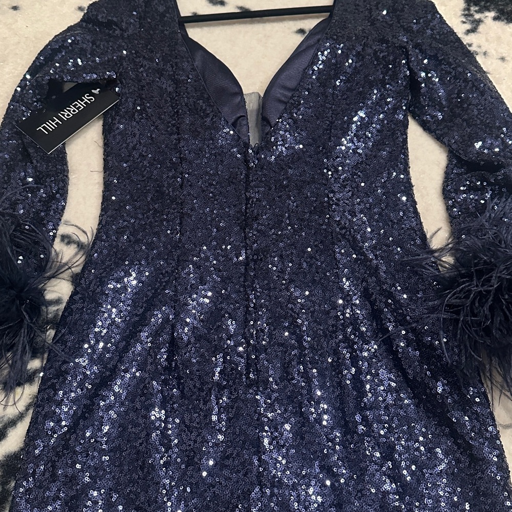 Sherri Hill Midnight Blue Sequin Cocktail Dress - Picture 2 of 3